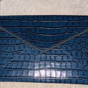 Rebecca Minkoff Teal Croc-Embossed Envelope Clutch